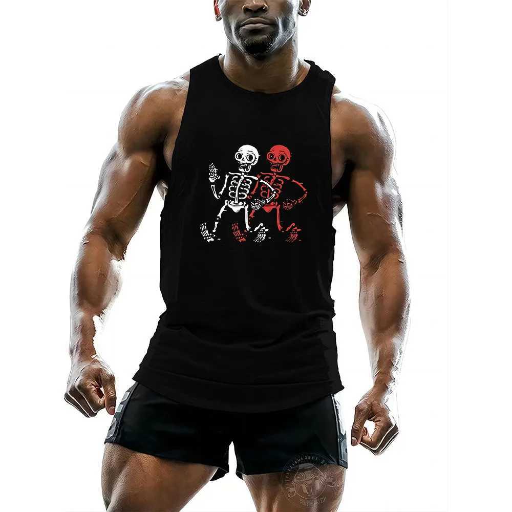 Summer fashion outdoor sports style 2D Funny Skull Man Print Fitness mens short sleeve Breathable basketball sports vest tops W250508