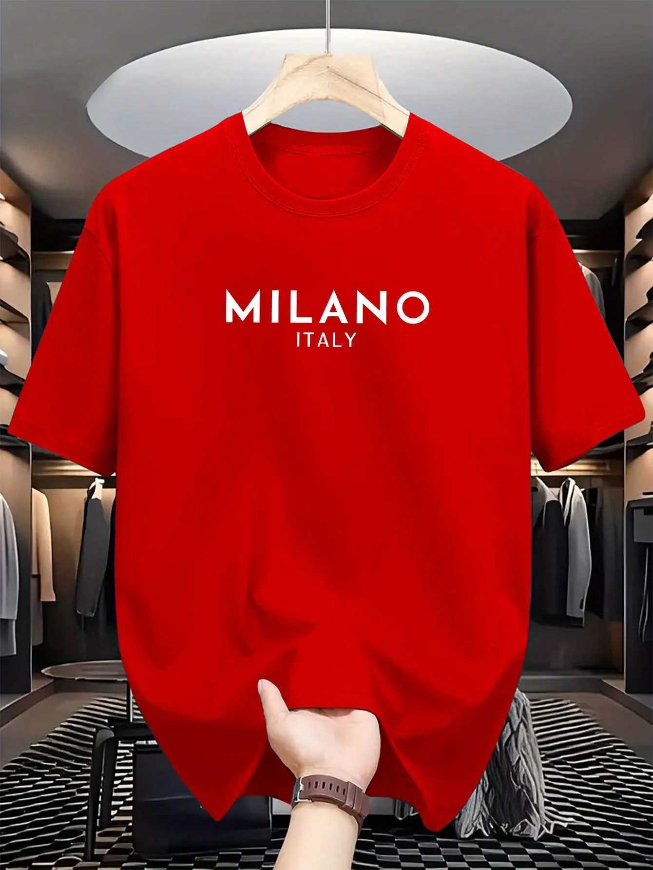 Summer mens 100% pure cotton casual loose and fashionable MILANO ITALY letter printed round neck short sleeved T-shirt topT250509