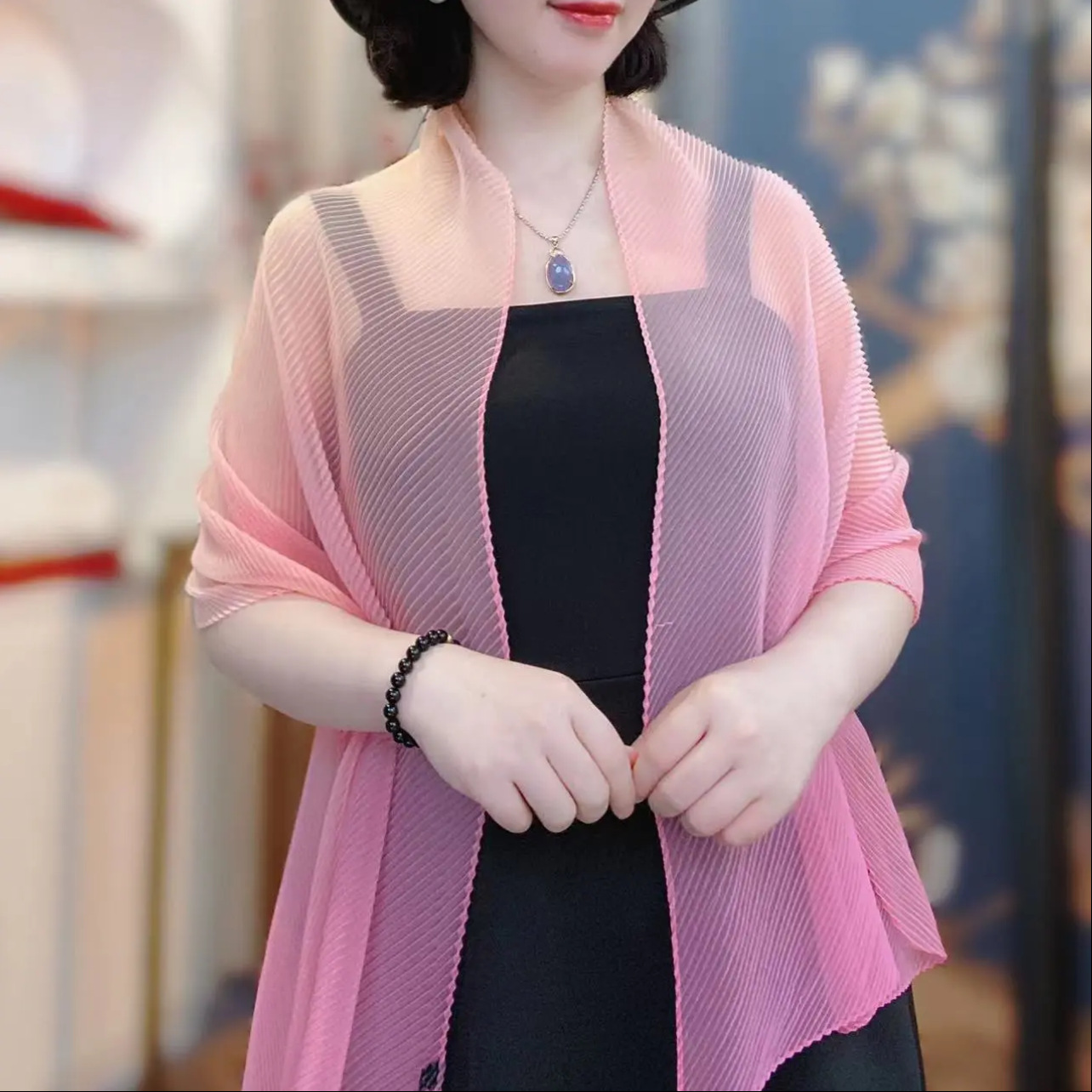 K655 Rainbow gradient pressure wrinkle scarf for women new irregular summer light and breathable neck protection air conditioning scarf shawl for two 