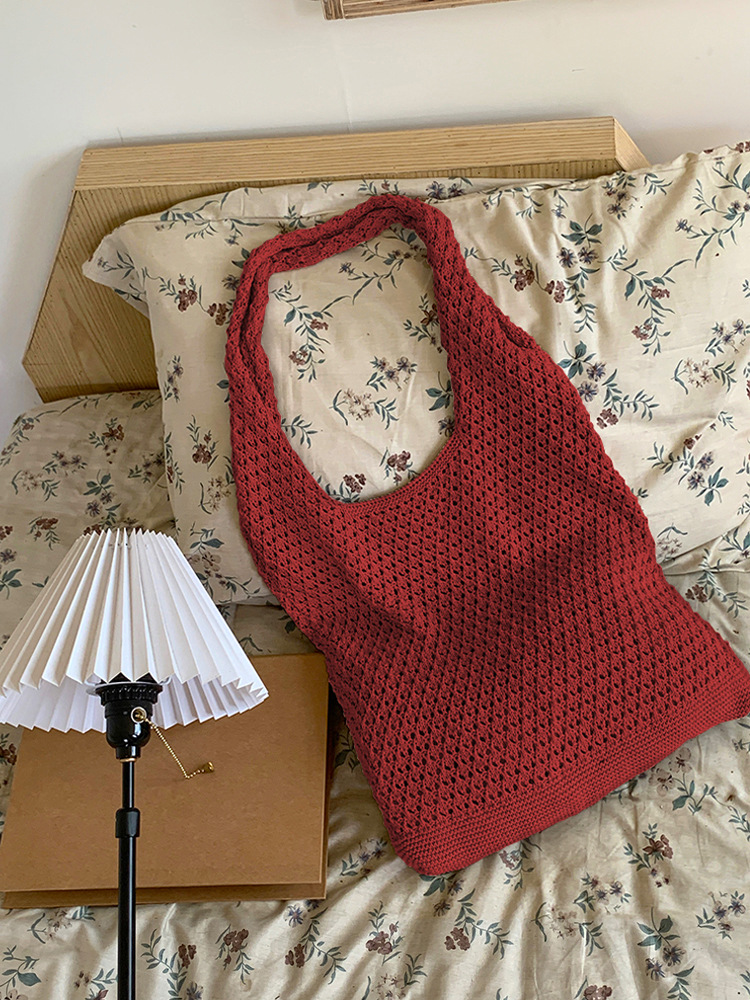Cross-border Amazon Knitted Bag Yarn Simple Summer Versatile Casual Open Shoulder Bag Women's Large Capacity Knitted Bag