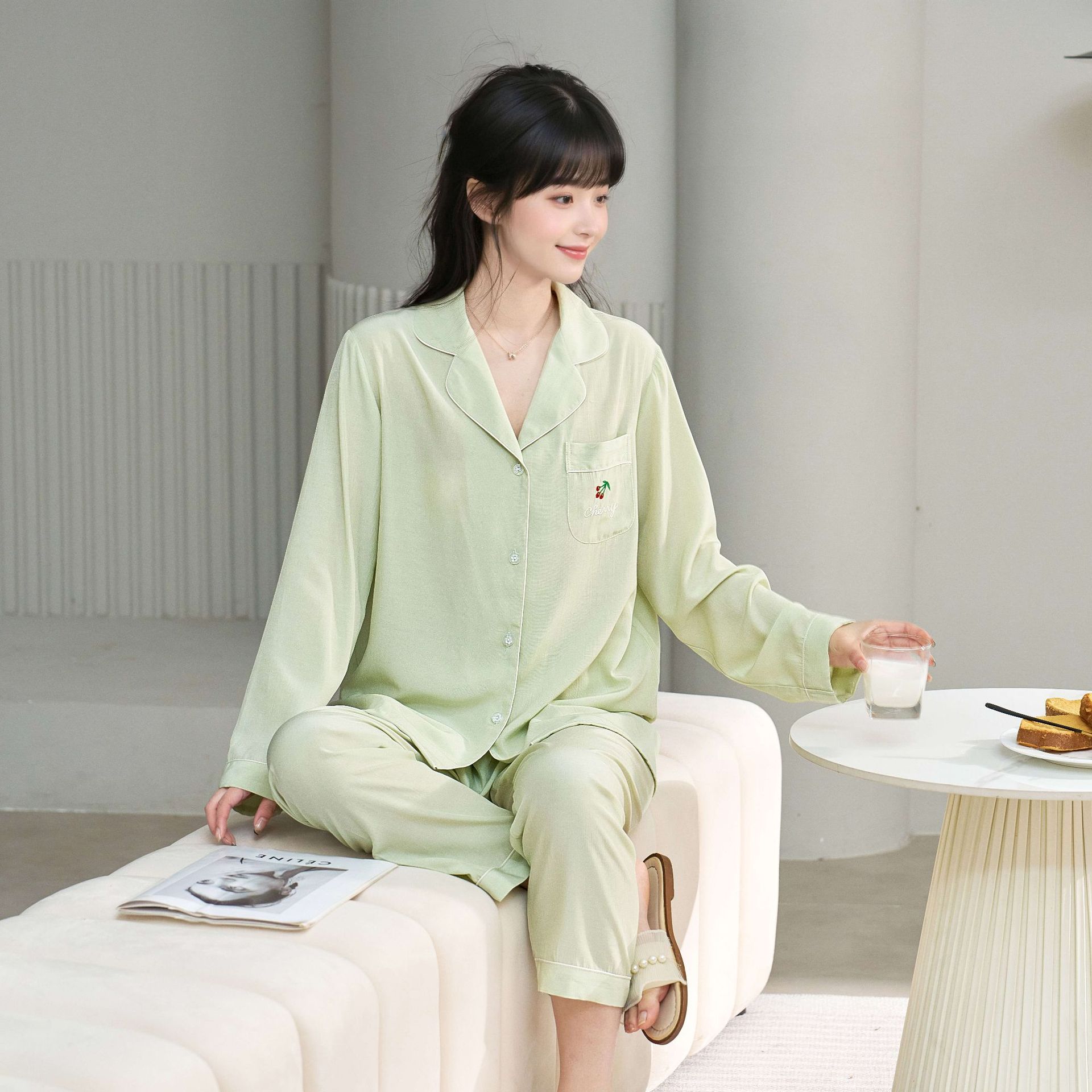 B869-Girls' nightdress short-sleeved thin breathable cool and comfortable big girl ladies home clothes pajamas summer