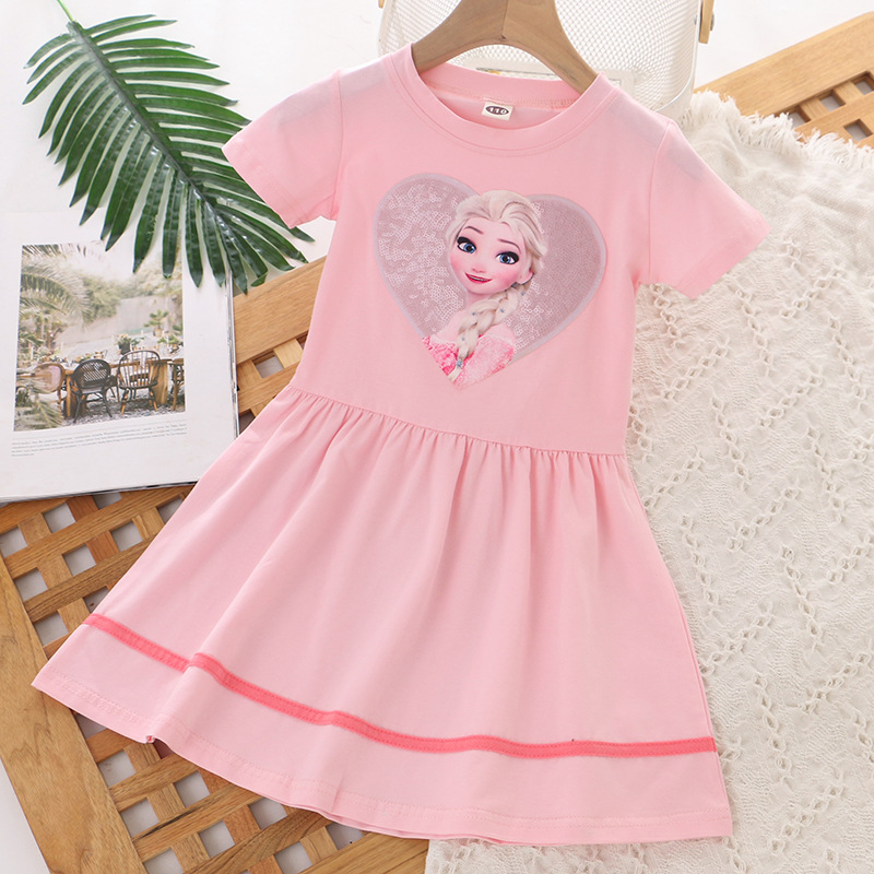 DISNEY Frozen Princess Elsa baby designer clothes kids clothes Girl cotton short-sleeved summer dress princess dress.
