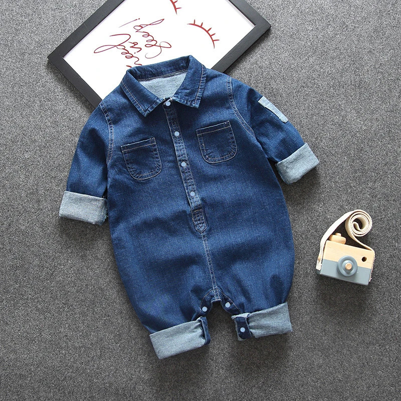 DIIMUU Baby Children Boys Clothes Rompers Toddler Kids Overalls Denim Pants Casual Jumpsuits Long Sleeve Fashion Trousers 250508