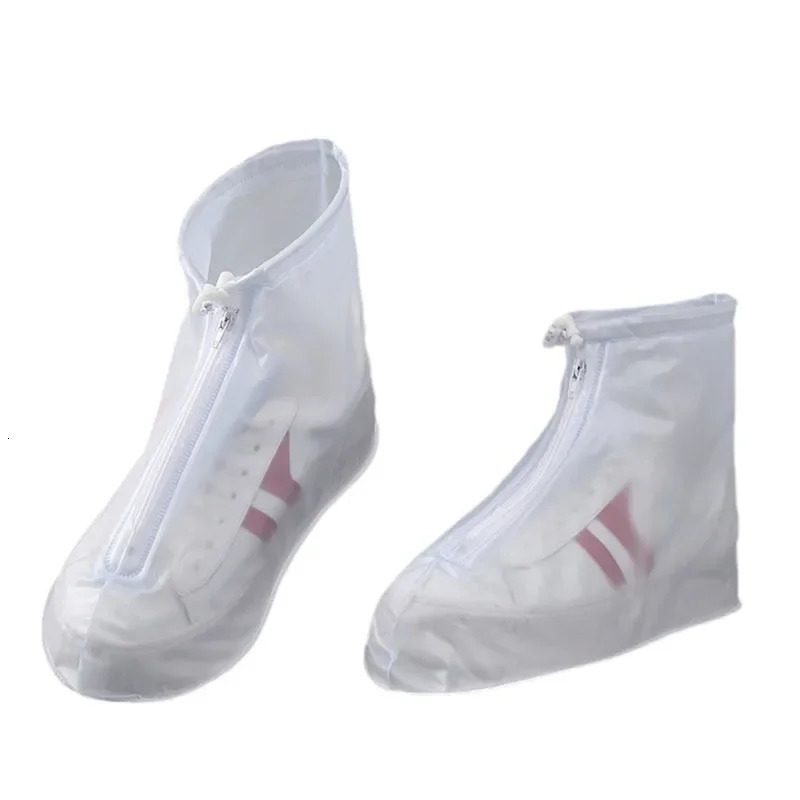 1 pair of anti slip and waterproof shoe covers PVC silicone sole reusable suitable for rain snow Multi size unisex white 250428s