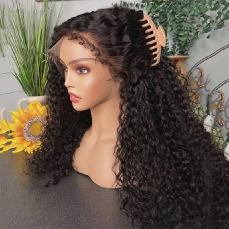 wig New black split wig tube wrapped small curly hair wig front lace synthetic headband