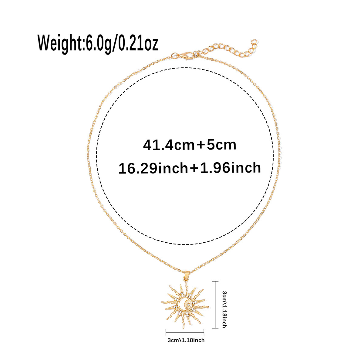 Sun & Star Pendant Necklace - Gold Plated Zinc Alloy Layering Chain with Zirconia, Dainty Celestial Jewelry for Women, Trendy Viral Necklace