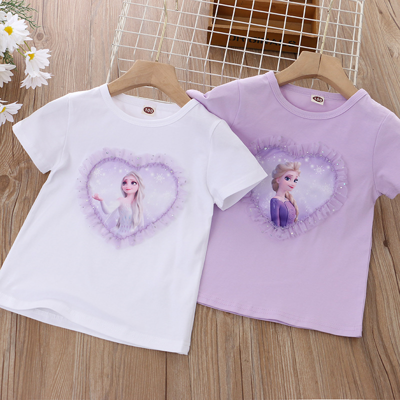 DISNEY Frozen Princess Elsa kids designer clothes toddler designer clothes Children summer clothes girl short-sleeved undershirt,cartoon princess T-sh