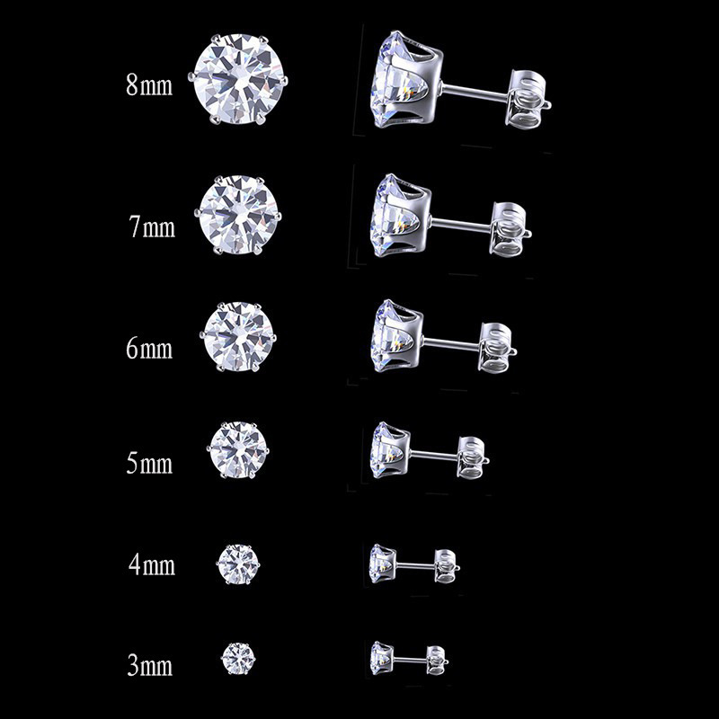 Xinghezhuan 316 stainless six claw crown zircon small earrings, simple titanium steel super sparkling ear bone earrings