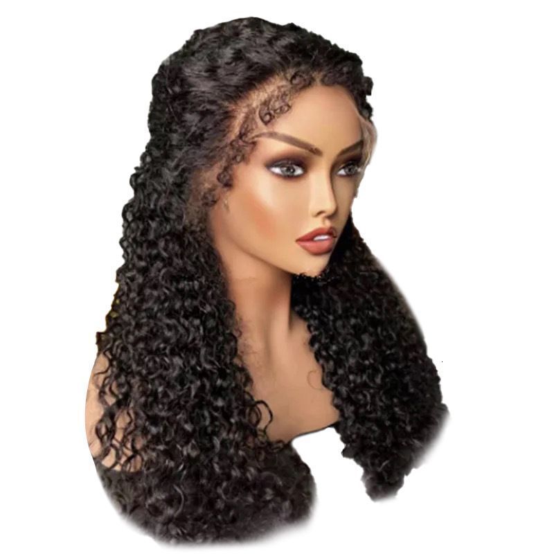 wig New black split wig tube wrapped small curly hair wig front lace synthetic headband