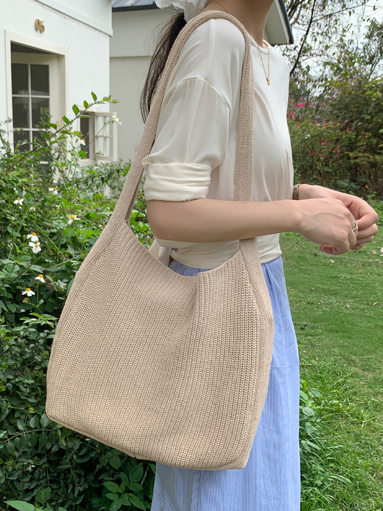 Cross-border Amazon Best-selling Women's Bags - Simple Business Casual Multi-purpose Knitted Bag for Shoulder Carry, Woolen Bag, Tote Bag, Knitte