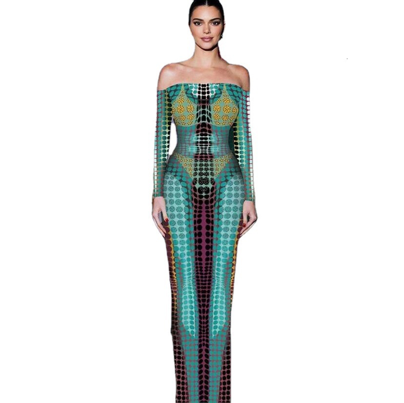 2023 Spring New Womens Dress Featuring Fake Straight Neck Splice Long Sleeve Slim Swing Dress