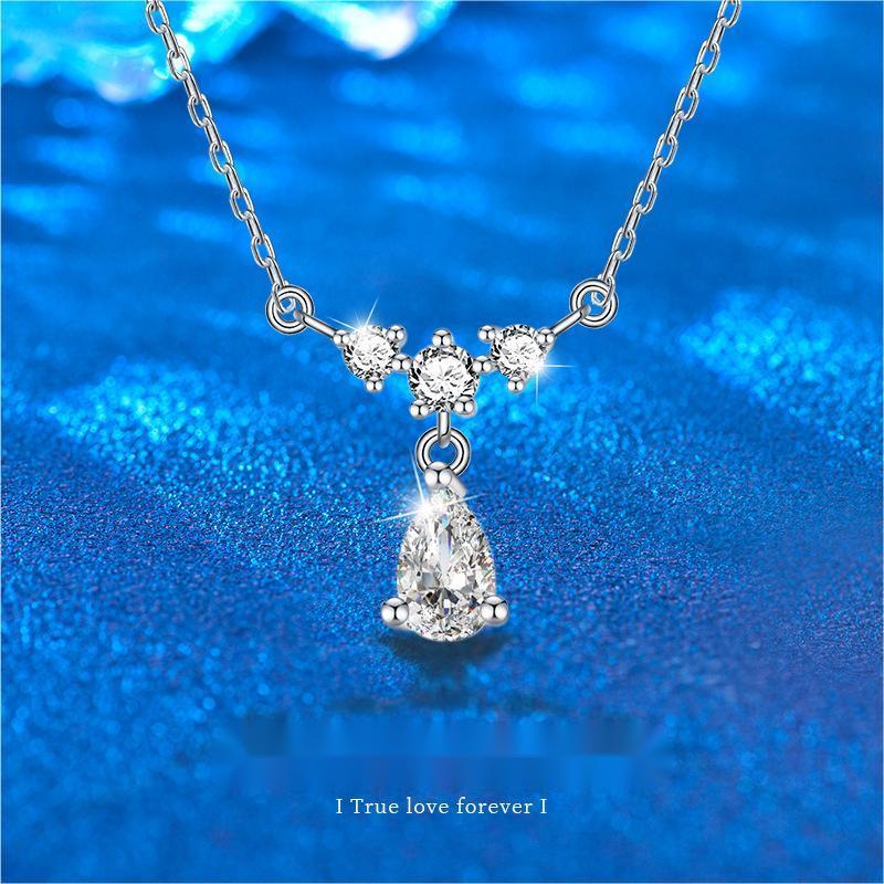925 Sterling Silver Moissanite Teardrop Necklace for Women, Simple & Elegant, Tassel Design, High-End Look