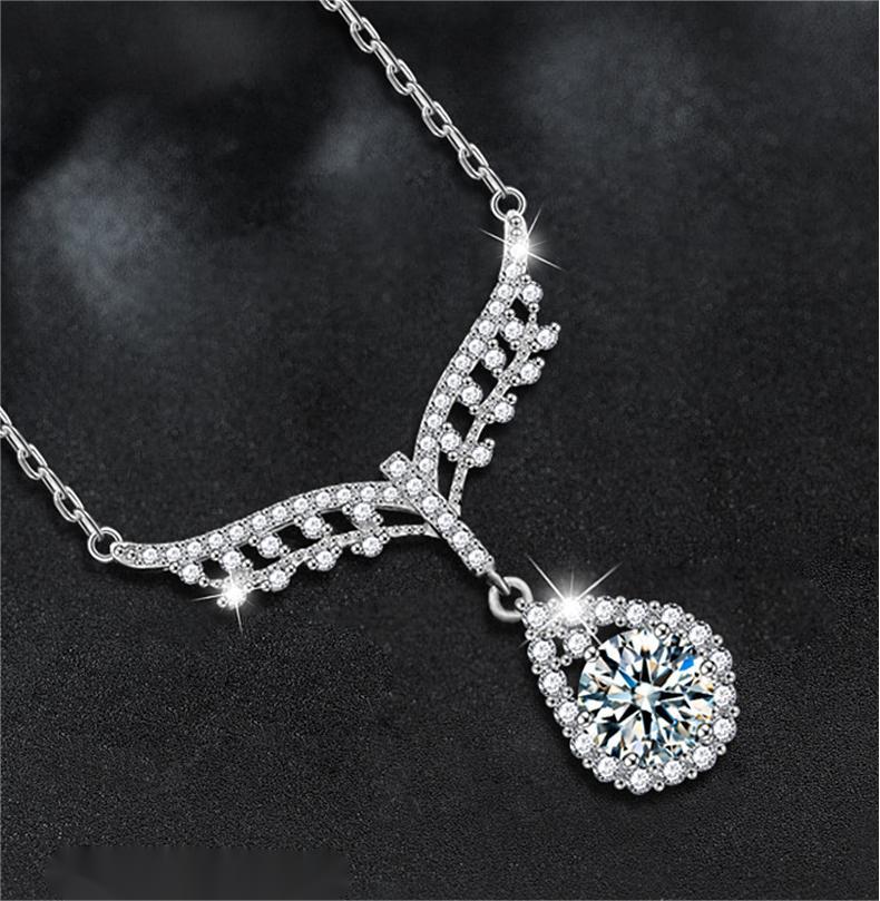 S925 Sterling Silver Moissanite Angel Water Drop Necklace Women Luxury Pendant Collarbone Chain Jewelry