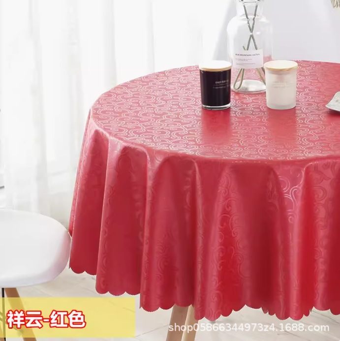 XX0375 high-grade waterproof, oil-proof, scalding-proof and washable tablecloth for restaurants, household, round PU tablecloth for hotels, dirt-resis