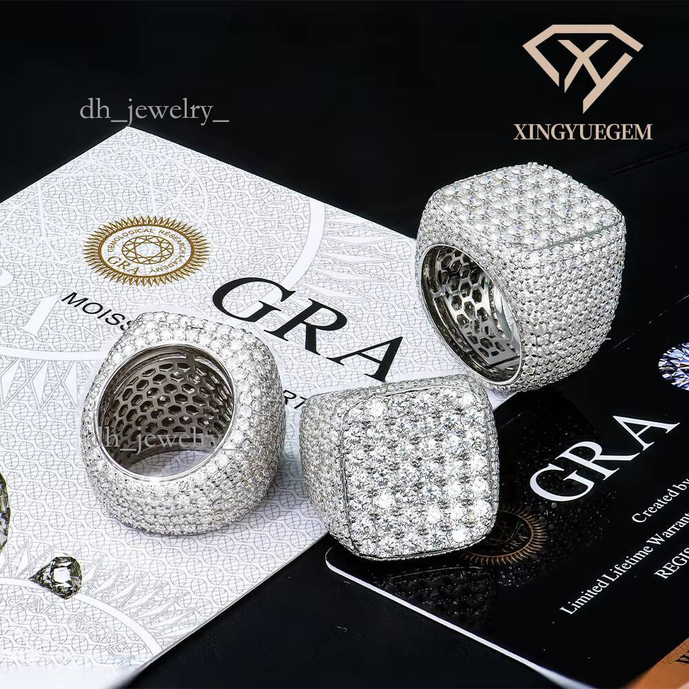 Moissanite Iced-out Square Ring Sterling Sier White Gold Plated Factory Wholesale Vvs D Hip Hop for Men Pass Dia Test