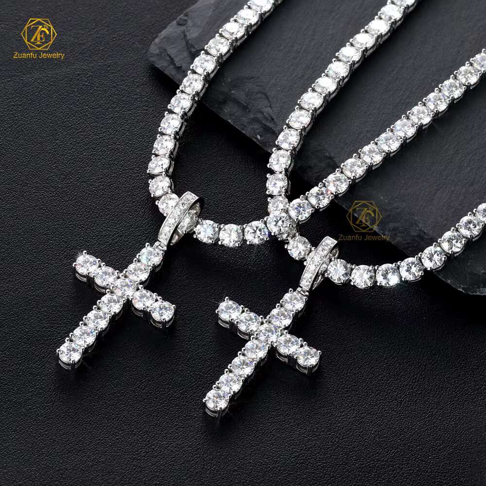 Hiphop Jewelry Iced Out Cross Pendants Pass Diamond Tester 5.0mm VVS Diamond Mossanite Pendant S925 Silver Moissanite Pendant