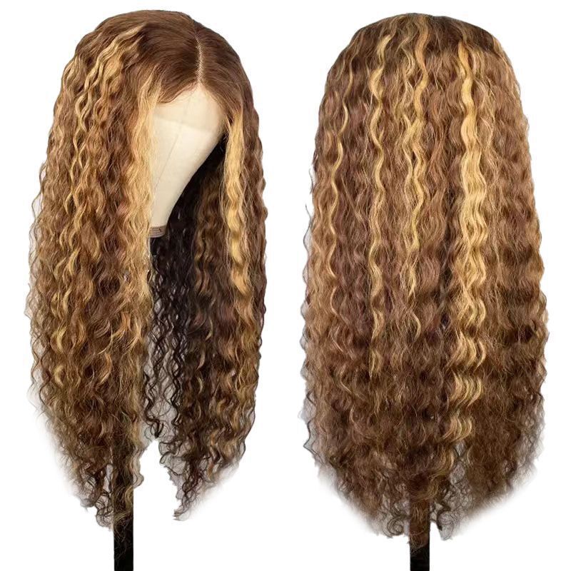 lace Front wig womens long curly hair small curly hair wavy curls mixed color synthetic headband