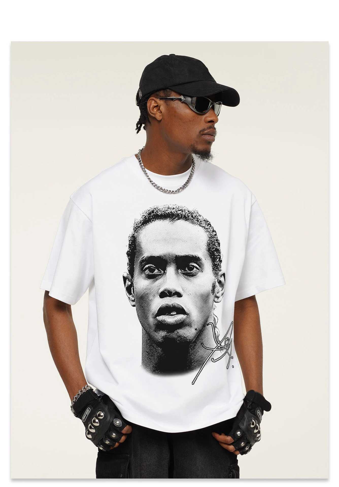 Ronaldinho Head Printed Short Sleeve Fashion Brand Crew-neck Cotton Casual Breathable High Quality Mens T-shirtT250509