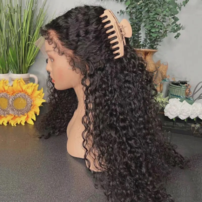 wig New black split wig tube wrapped small curly hair wig front lace synthetic headband