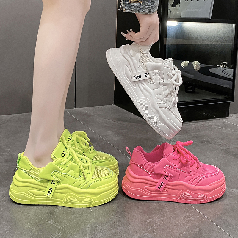 2025 New Summer Casual Shoes Leather Mesh Women's Shoes Thick Bottom Non slip Lightweight Sports Shoes Comfortable outdoor tennis shoes zapatilla