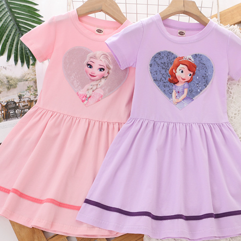 DISNEY Frozen Princess Elsa baby designer clothes kids clothes Girl cotton short-sleeved summer dress princess dress.
