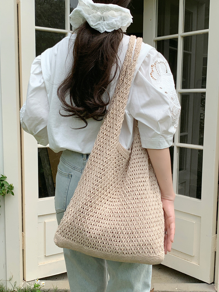 Cross-border Amazon Knitted Bag Yarn Simple Summer Versatile Casual Open Shoulder Bag Women's Large Capacity Knitted Bag