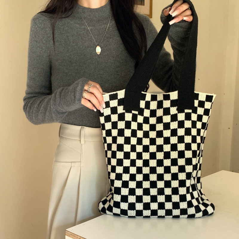 Large Capacity Knitted Bag for Women - Shopping Bag, Casual Knitted Bag, Handheld Shoulder Bag, Versatile Tote Bag, Arm Bag, Trendy Bag