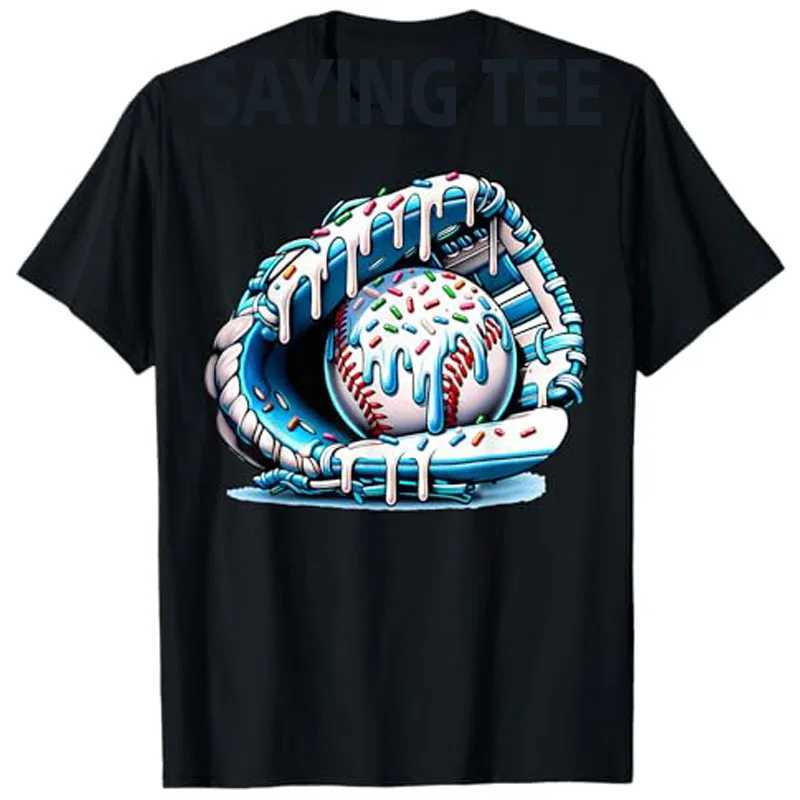 Baseball Drip Ice Sprinkles Baseball Glove T-Shirt Humor Funny Pitcher Catcher Graphic Outfit Novelty Gift Streetwear TeeT250508