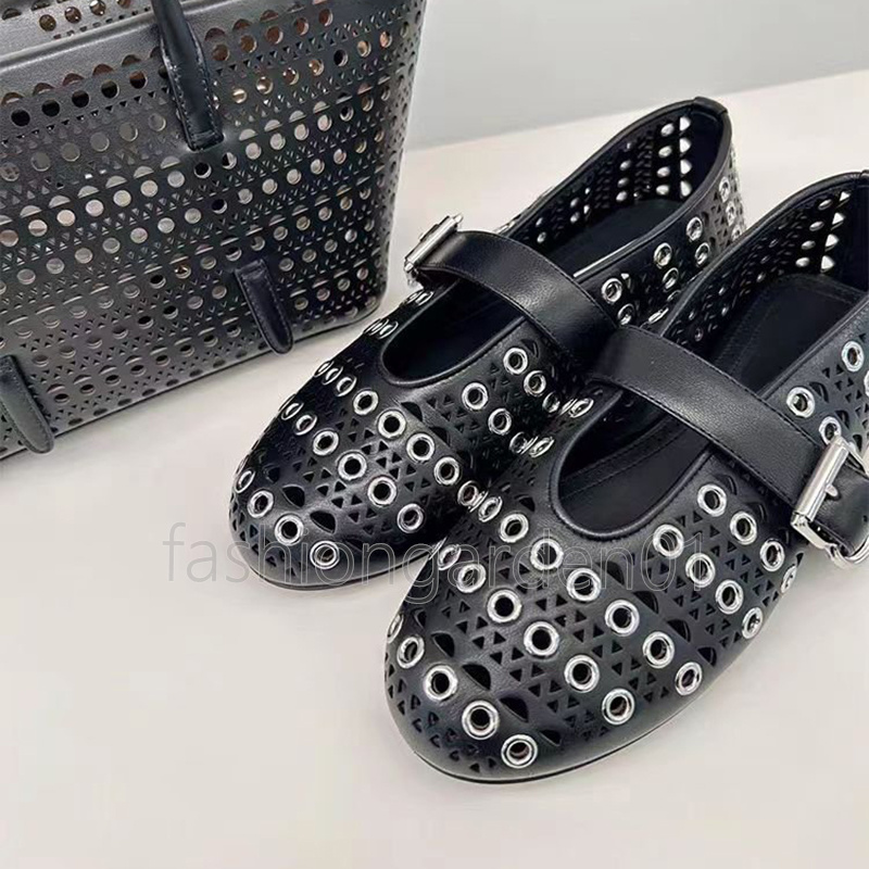 2025 free shipping loafers womens ballet flats heels Hollowed-out metal ring mary jane shoes shallow mouth round toe luxury shoes spring summer dress 