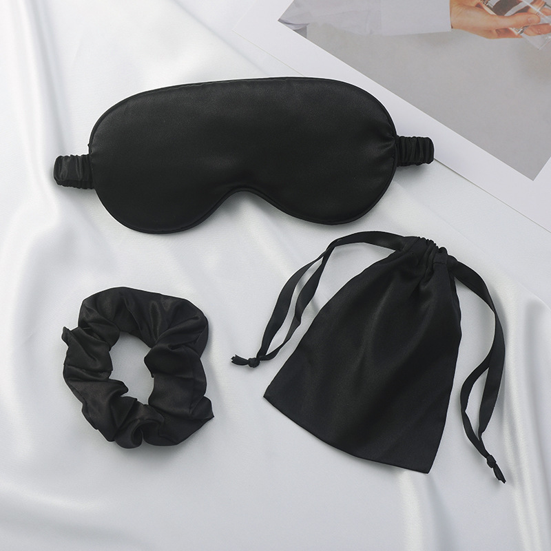 Simulated silk eye mask three piece set, hair loop, headband, belt pocket, wedding gift, outdoor portable storage, blackout sleep