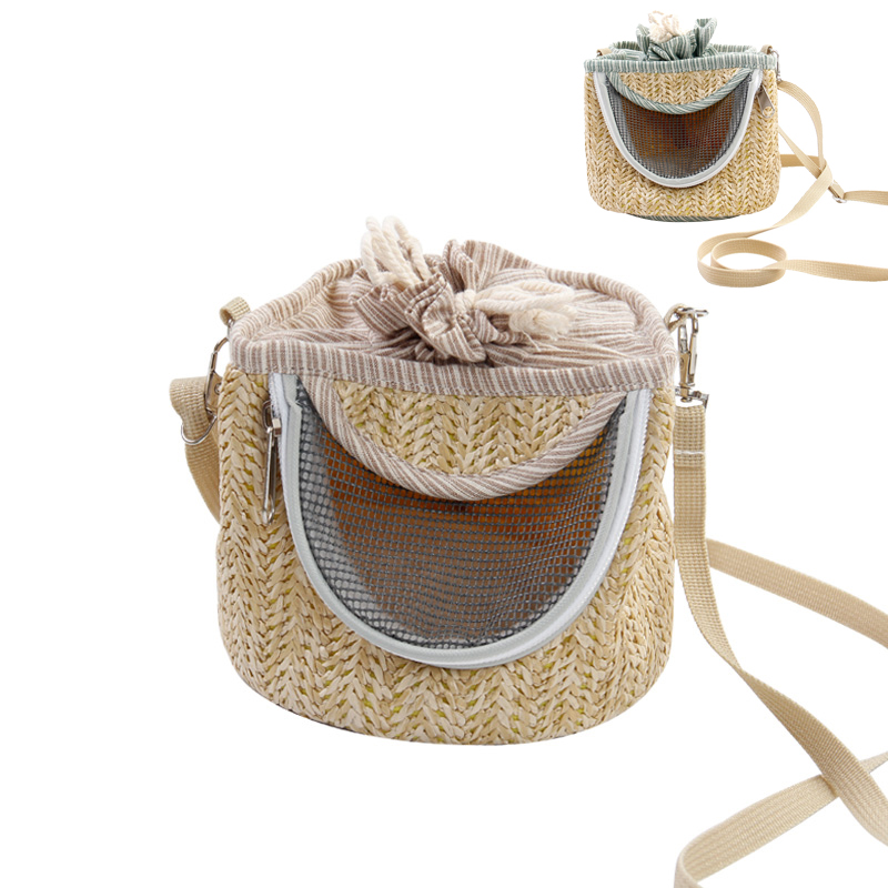 on Safari Small Pets Outdoor Bag, Hamster Portable Carrier with Shoulder Strap, Straw Mesh Breathable Outgoing Hangbag for Rat Mice Bird Sugar Glider 
