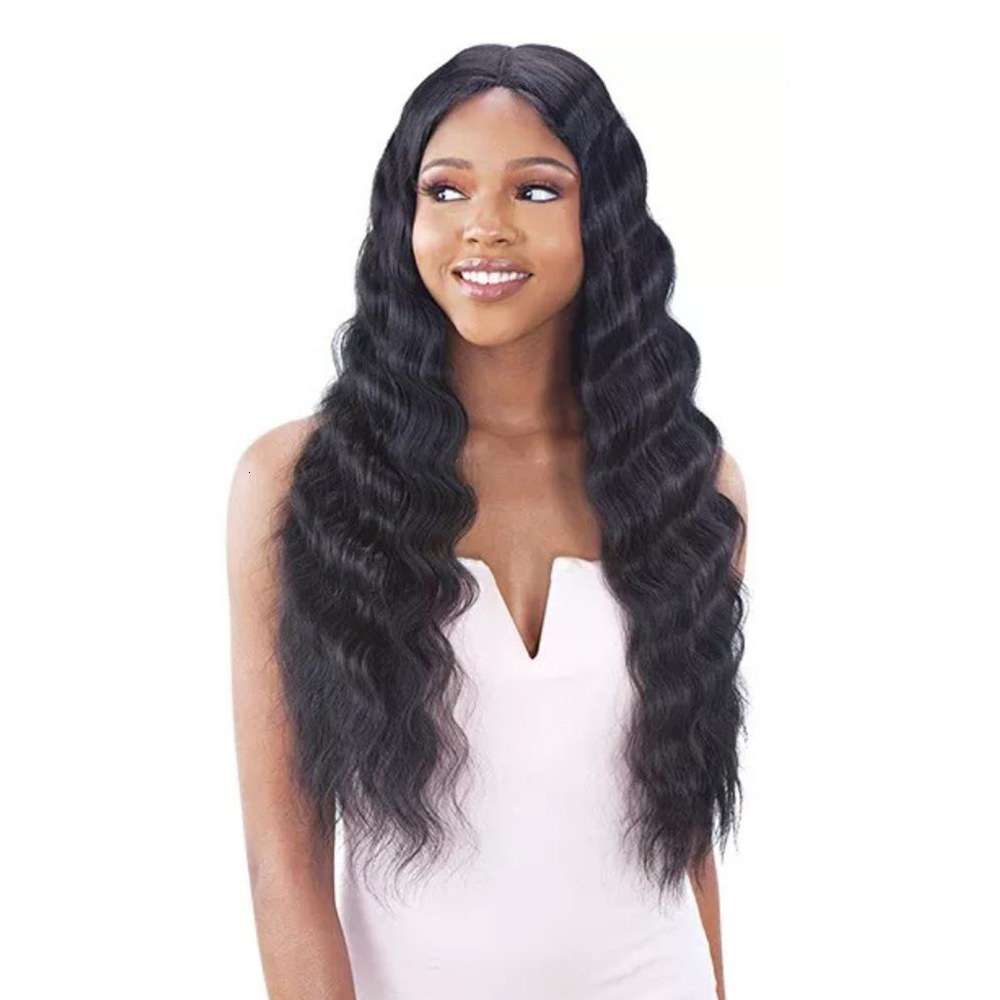 fashionable Womens synthetic wig with split long curly hair and deep wigs available in multiple colors