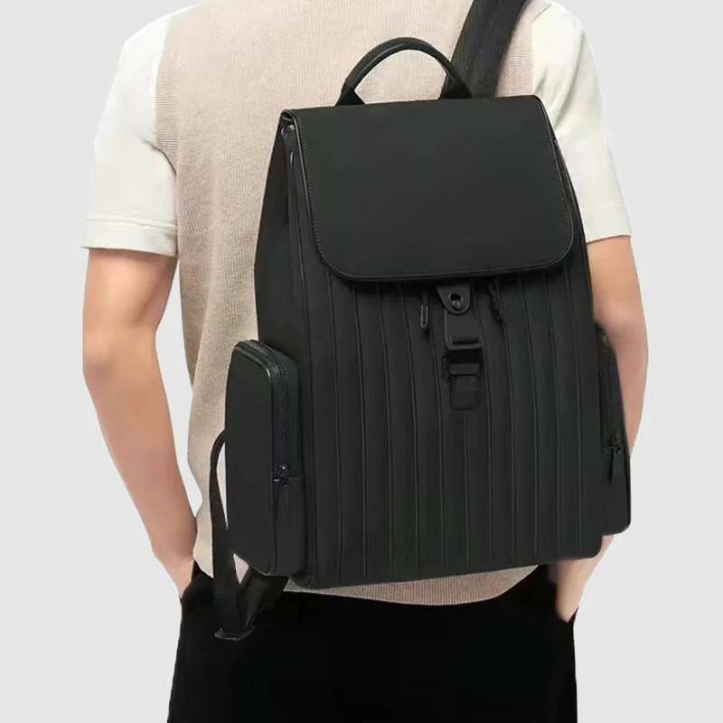 Brand Design Men High-Quality Leather Texture 15.6 Inch Large Travel Business Backpack