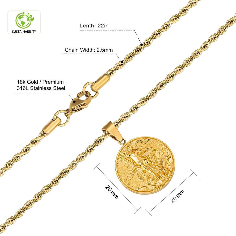 Easter Faith Jewelry Gift Saint Christopher Cross Gold Plated Men and Women Religious Jesus Passion Statue Coin Necklace
