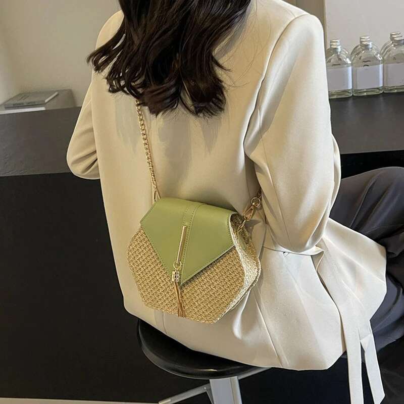 ddmy and Women Straw Leather Tote Handbag Lady Summer Rattan Shoulder Girls Handmade Woven Beach Crossbody Bag