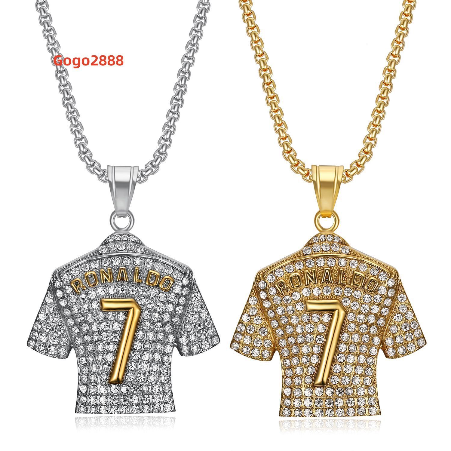 Hot Sale Hip Hop Men Necklace Jewelry Stainless Steel Gold Diamond C Ronaldo No. 7 Jersey Pendant Necklace for Gift