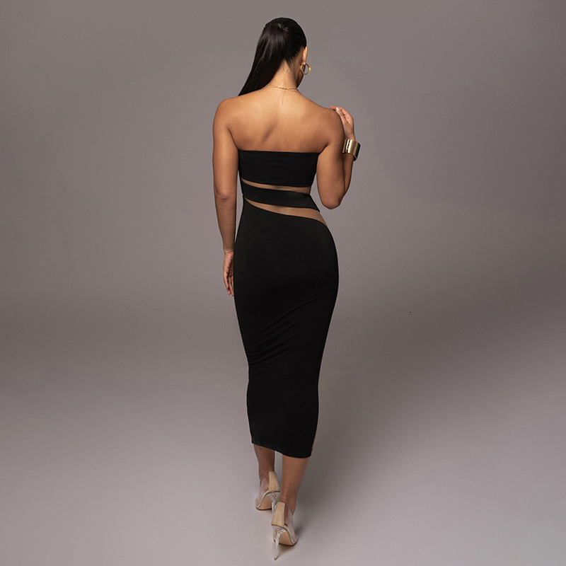 2025 style sexy and fashionable party dress strapless and hollowed out waist hugging slim fit dress