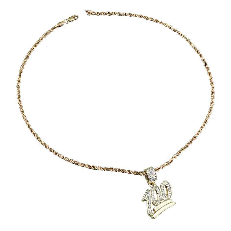 Stainless Steel Inlaid Zirconia Diamond 100 Full Basketball Frame Necklace Twisted Rope Chain Sports Men and Women Jewelry