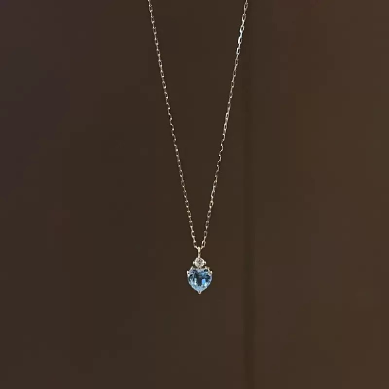 Genuine 100% S925 Sterling Silver Sweet Cute Luxury Jewelry Heart Shape Aquamarine CZ Diamond Gemstones Party Women Wedding Clavicle Neckalce Lover Gi