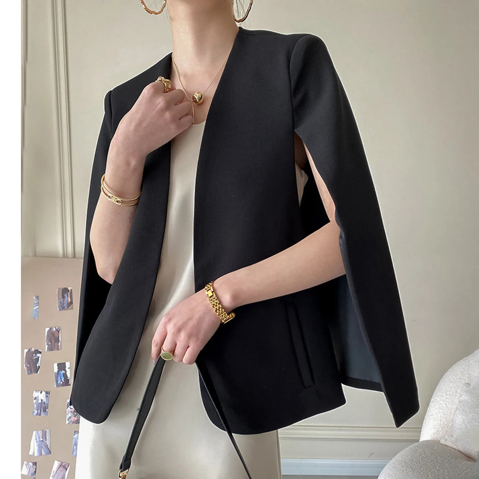 Womens Autumn Temperature Jacket Solid Split Long Sleeve Business Work Jacket Womens Fashion Office Jacket 250427