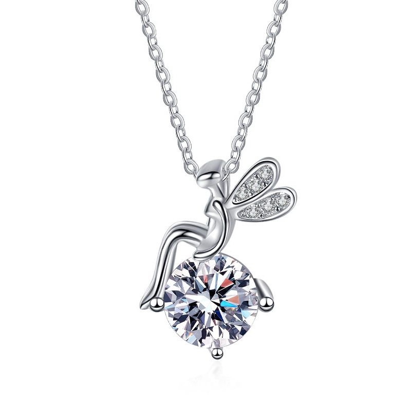 925 Sterling Silver Moissanite Fairy Necklace for Women - Versatile Niche Pendant, Collarbone Chain Accessory
