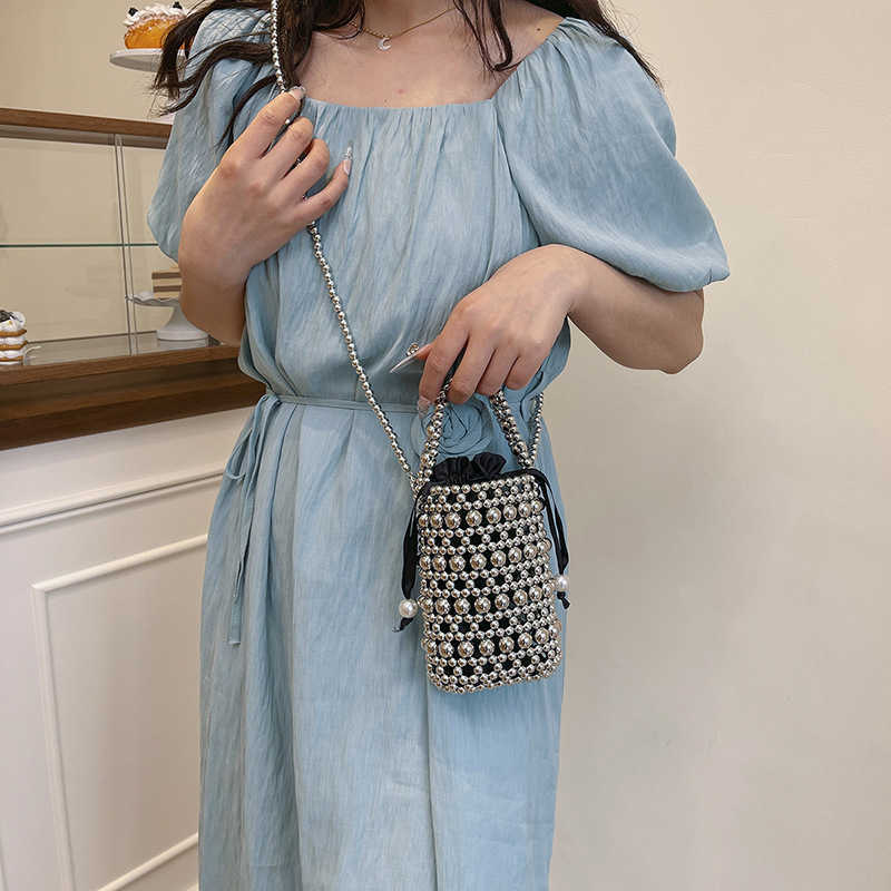 Mini accessory bag for women 2025 new fashion, large capacity, versatile mini bucket bag, beaded handbag, crossbody bag