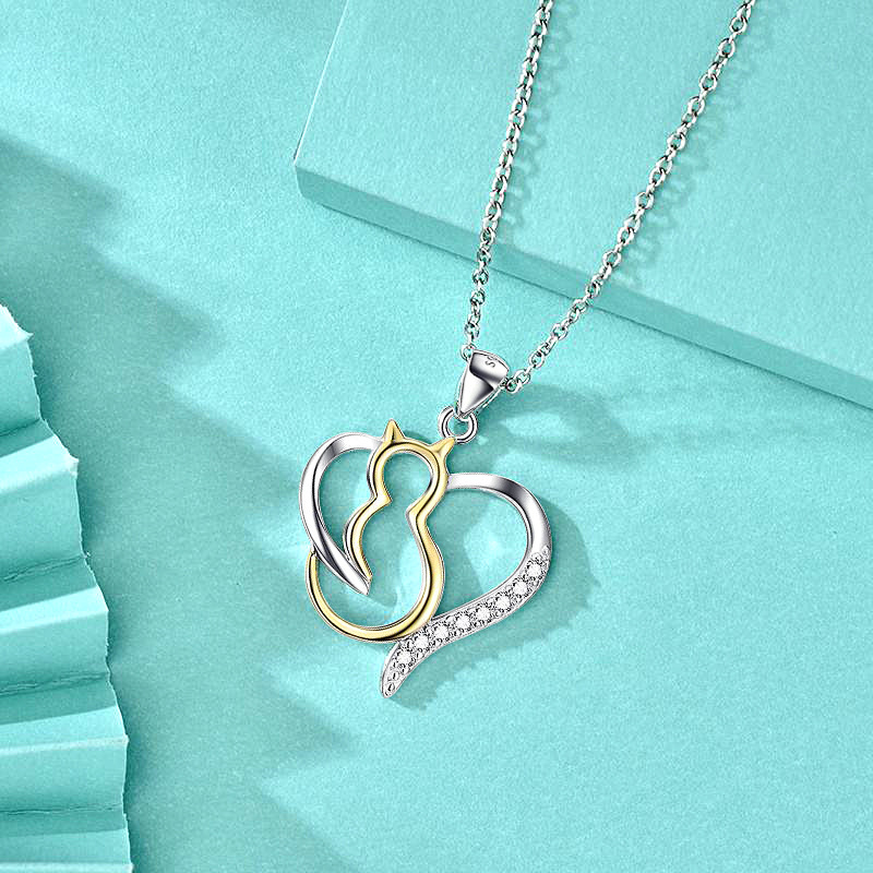 Chic Feline Adornment: Stylish Heart Design Pet-Themed Earring Set Crafted from Genuine Precious Metals