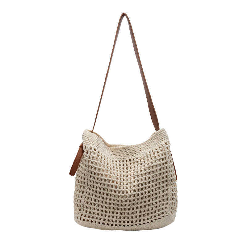 2025 Forest Style Artistic Lazy Hollow Weaving Tote Bag Large Capacity Versatile Vacation Style Single Shoulder Cross Shoulder Women's Bag