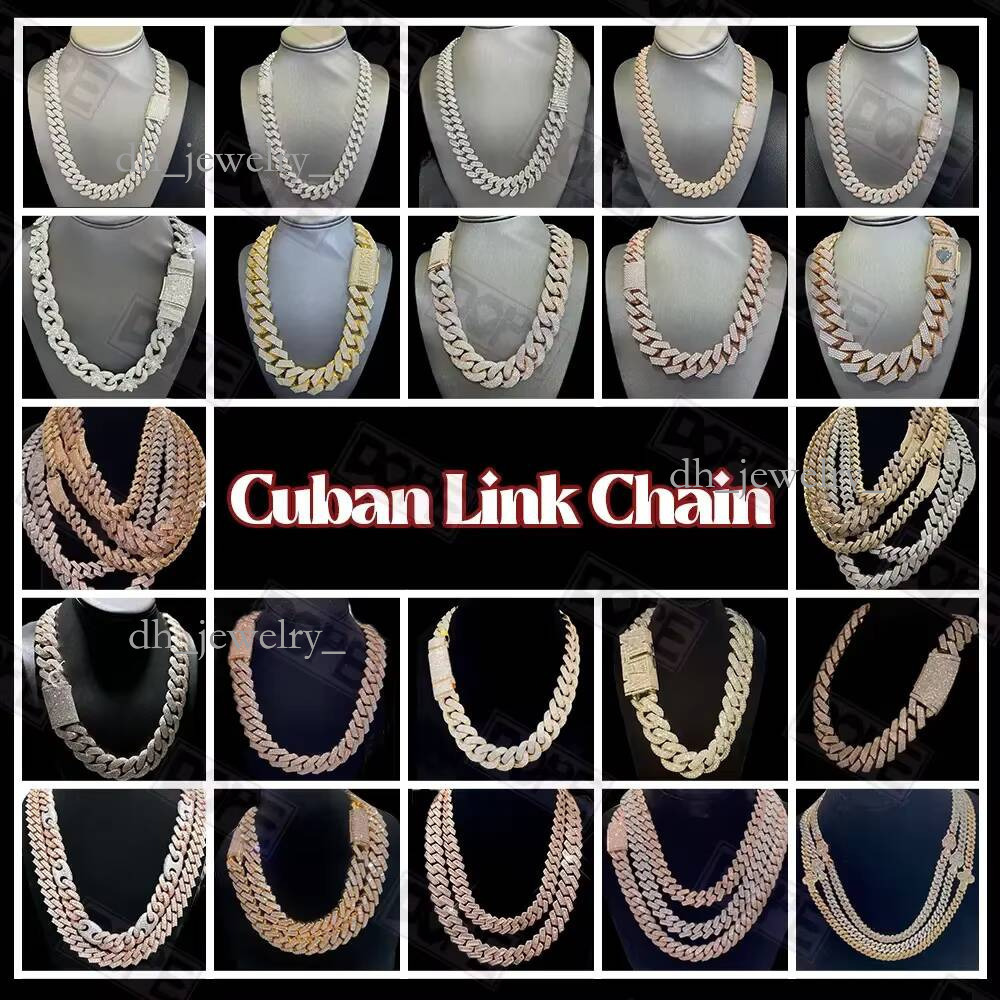 Miami Link Hip Hop Necklace 8mm 10mm 12mm 15mm VVS Sterling Sier Moissanite Cuban Chain