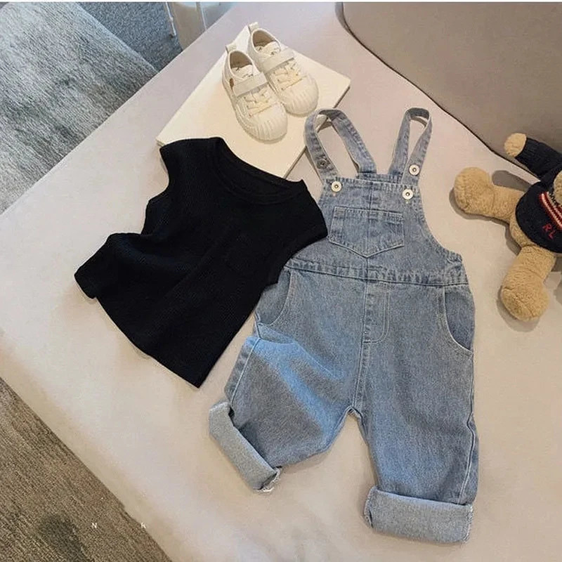 Spring Autumn Boys Girls Baby All-match Casual Jeans Light Color Denim Overalls Trendy Baby Thickened One-Pieces Denim Overalls 250508