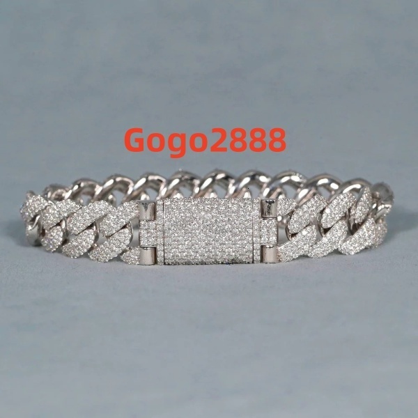 925 Sterling Silver Custom Heavy Cuban Bracelet Moissanite Diamond for Party Gift GIA Certified Hip Hop Jewelry Wholesale