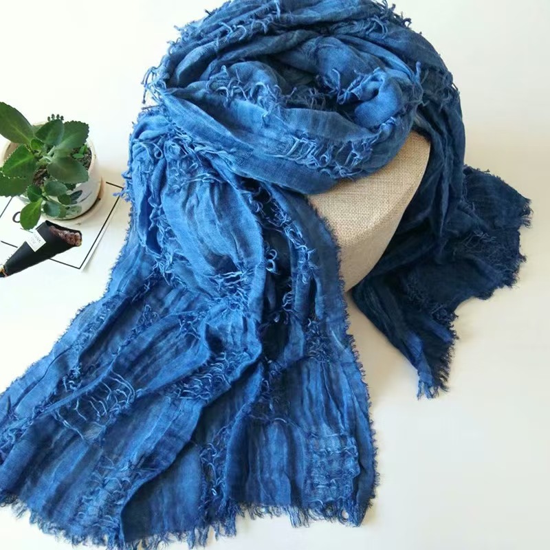 T657 scarf autumn new solid color raw edge cotton scarf beggar scarf tassel scarf
