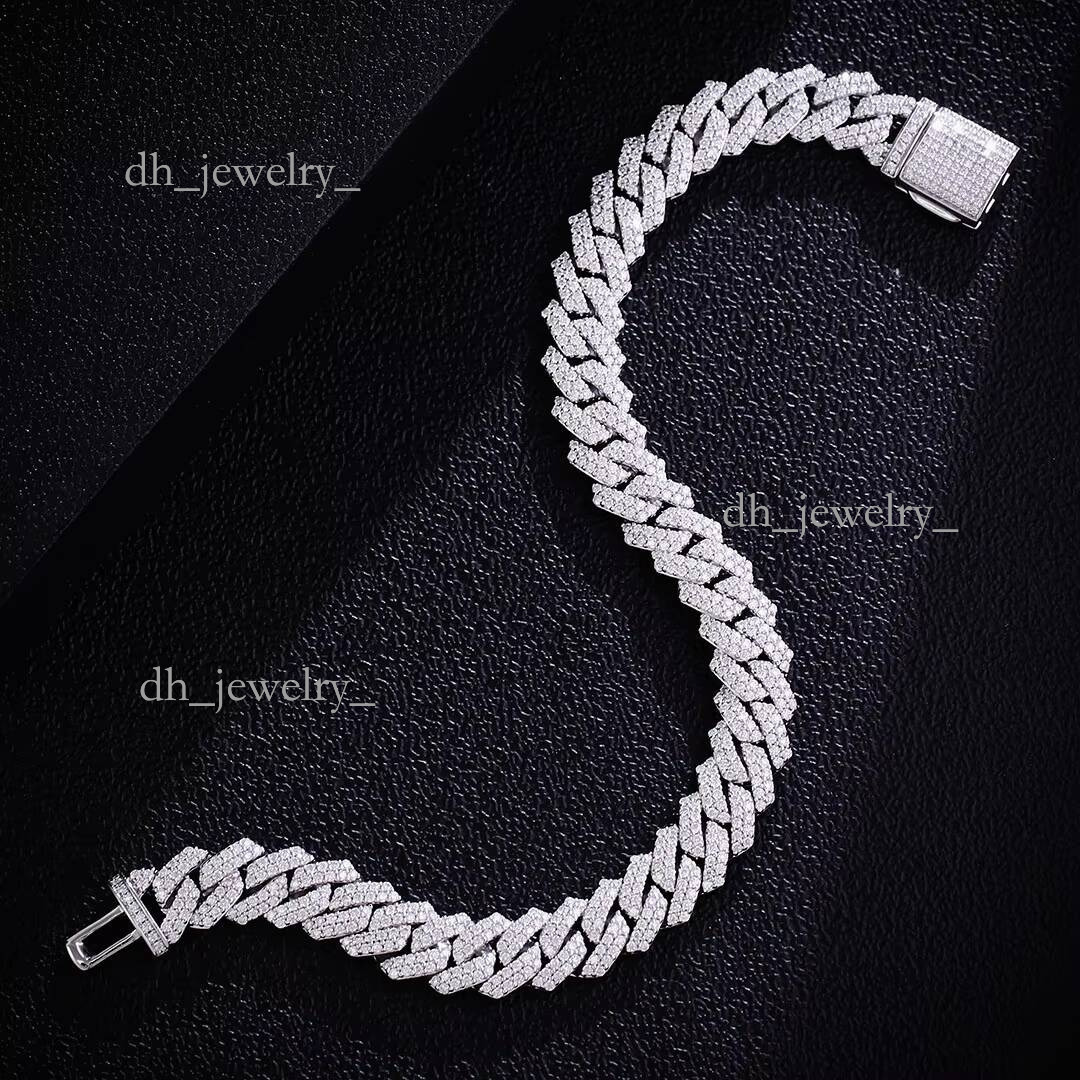 8MM Full Moissanite Chain Bracelet for Men Women Certified 100% Sterling Sier Hip Hop Cuban Link Male Jewelry Gift