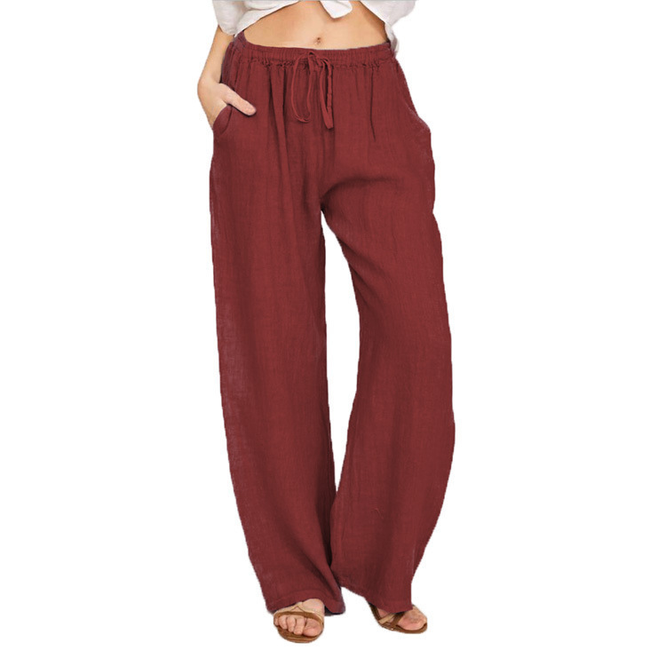 Loose casual pants trend pocket drawstring wide leg versatile long pants 2025s hot